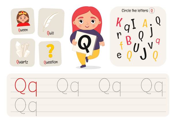 materiały do nauki dla dzieci. - education learning preschool letter q stock illustrations