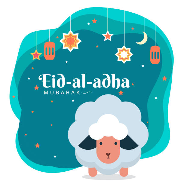 Eid al adha mubarak, goat illustration greeting wish poster, card, vector illustration Eid al adha mubarak, goat, sheep illustration greeting wish poster, card, vector illustration eid adha stock illustrations
