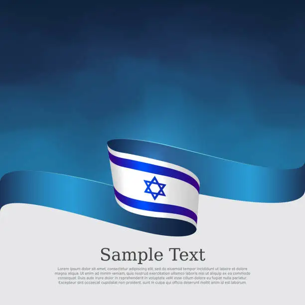 Vector illustration of Israel flag background. Color wavy ribbons of the flag of israel on a white blue background. State israeli patriotic flyer, banner. National poster. Business booklet. Vector design