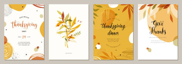Universal Autumn Templates_01 Trendy abstract Thanksgiving templates. Good for poster, card, invitation, flyer, cover, banner, placard, brochure and other graphic design. thanksgiving holiday card stock illustrations