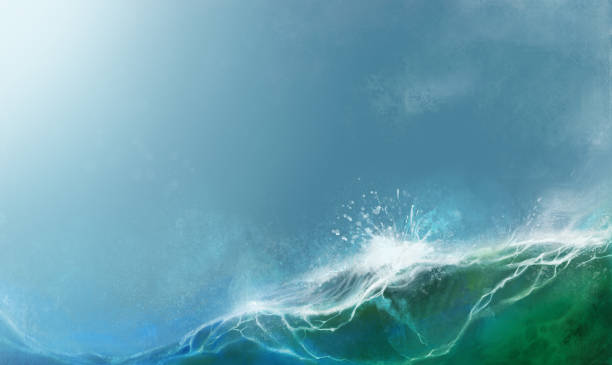 istock Summer sea waves background against the blue sky realistic illustration. 1253636915