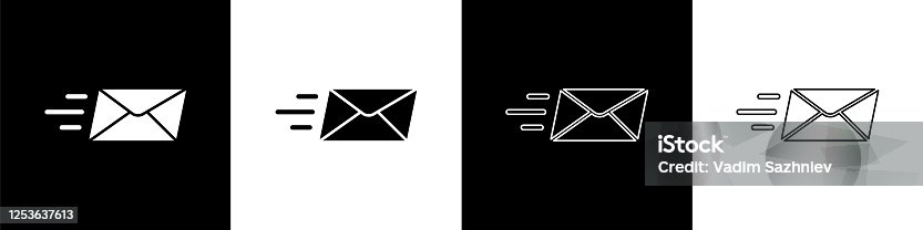 istock Set Express envelope icon isolated on black and white background. Email message letter symbol. Vector Illustration 1253637613