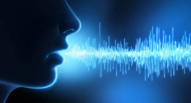 Human face and mouth and sound waves - 3D illustration