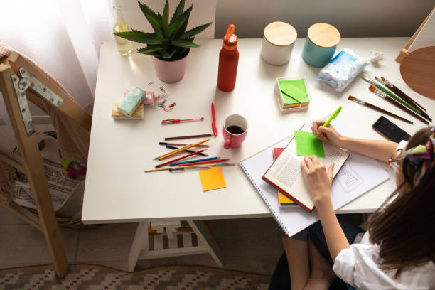 istock Young unrecognizable woman studying at home 1253642497