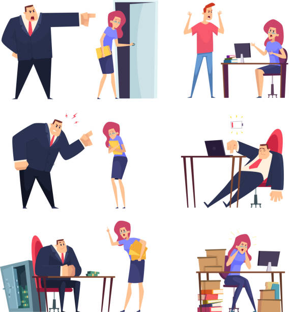 ilustraciones, imágenes clip art, dibujos animados e iconos de stock de trabajo de agotamiento. problema en el trabajo abrumado gerentes perezosos somnolientos estresado cosas jefe enojado personajes cansados vectores personas - sleeping on the job illustrations