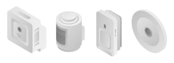 ilustrações de stock, clip art, desenhos animados e ícones de motion sensor icons set, isometric style - motion sensor