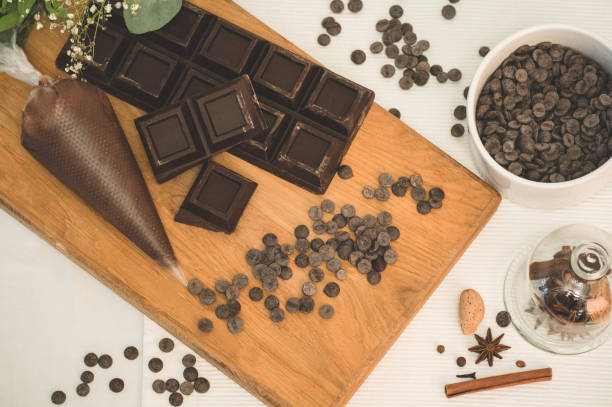 istock Chocolate and chocolate chips. Ingredients for cooking flour products or dessert 1253647688