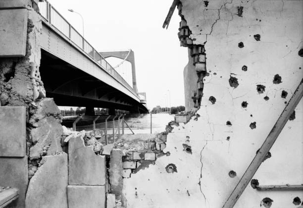 Tigris bridge which was shot during the 2003 Gulf War in Baghdad. Photographed by Michael Multhoff in Baghdad / Iraq. May 12, 2003