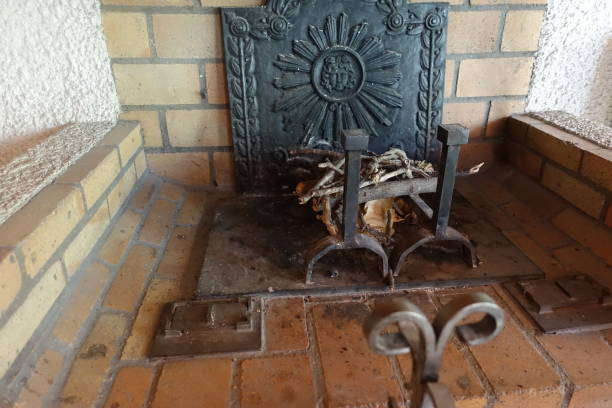istock Fireplace hearth Retro style  Preparation for a wood fire 1253653255
