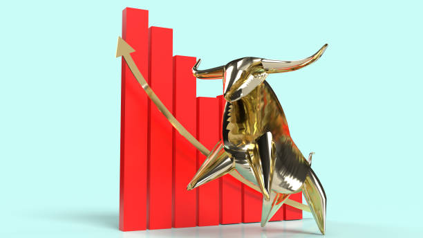istock gold bull and chart 3d rendering for business content. 1253655634