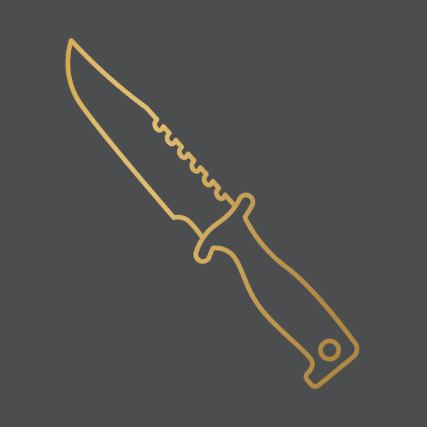 goldene militärische jagdmesser-ikone - weapon dagger hunting hunter stock-grafiken, -clipart, -cartoons und -symbole