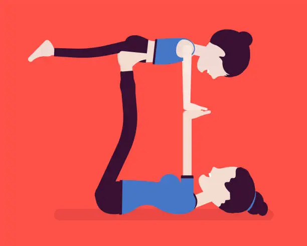 Vector illustration of Family yoga, young yogi mother and daughter