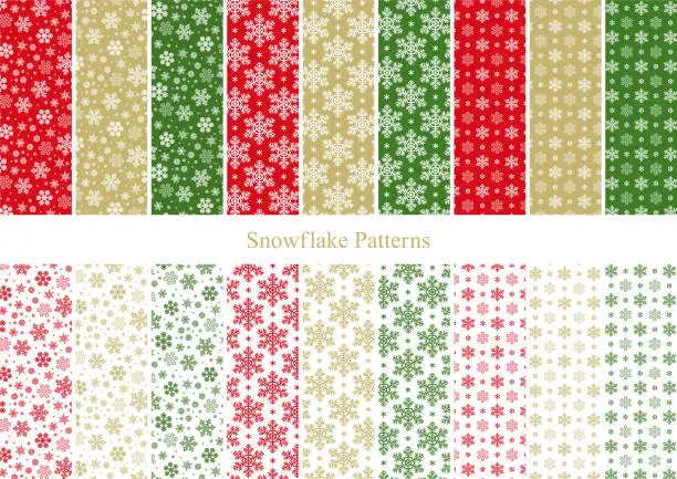 Vector illustration of Collection of Christmas color snowflake pattern swatches