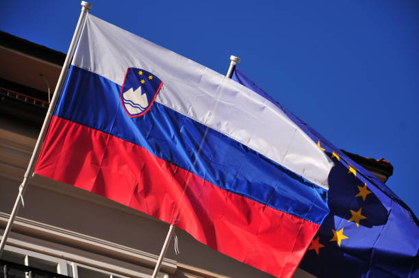 istock Blue sky and flag of slovakia 1253662892