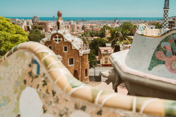 Parc Guell in Barcelona empty for COVID Lockdown