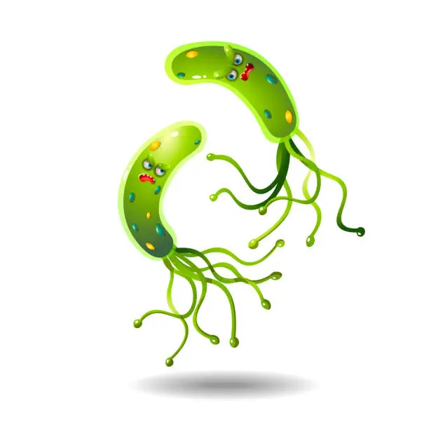 Vector illustration of Green cartoon germs on a white background