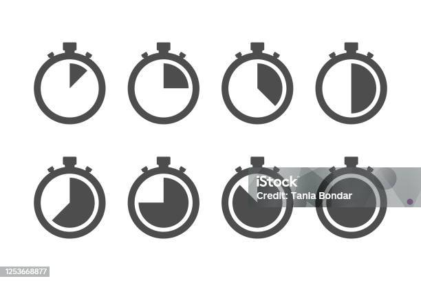Icona Del Cronometro Timer Set Di Design Semplice - Immagini vettoriali stock e altre immagini di Icona - Icona, Cronometro, Orologio