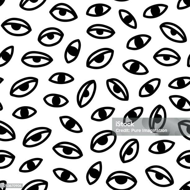 Seamless Pattern With Hand Drawn Eye Vector Illustration Stock ...
