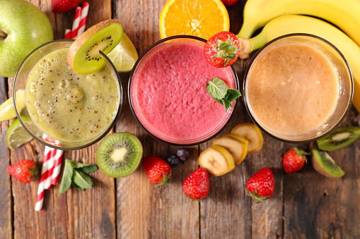 fresh fruits smoothie- top view