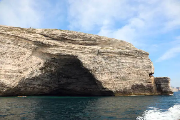big cave in the rocks likeness the Hat of Napoleon near Bonifacio City in Corsica Island France