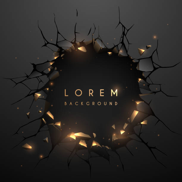 Abstract black and gold wall hole background Abstract black and gold wall hole background in vector destruction stock illustrations