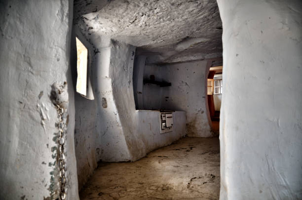 Typical houses in caves in Arguedas, tourist destination in Spain