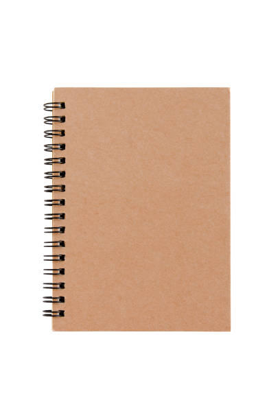클리핑 경로가 있는 흰색 배경에 격리된 갈색 나선형 노트북 - spiral notebook note pad spiral ring binder 뉴스 사진 이미지