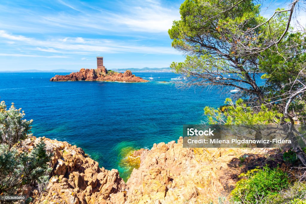 beautiful coast in Frejus on french riviera, France azure bay in south France in Frejus Architecture Stock Photo