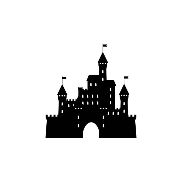 stockillustraties, clipart, cartoons en iconen met kasteel pictogram silhouet eenvoudig ontwerp - fortress
