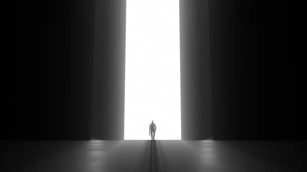 istock 3d render walking man with a case to the opening gate with clearance 1253688128