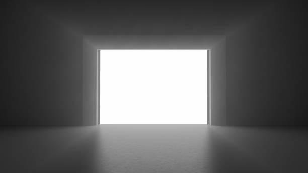 istock 3d render gates with a clearance in a dark room 1253688157