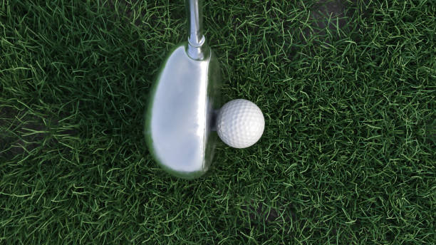 istock 3d render Golf club hits a golf ball 1253688403