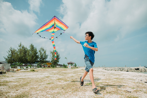 Young Boy Enjoying Learning How To Fly Kite