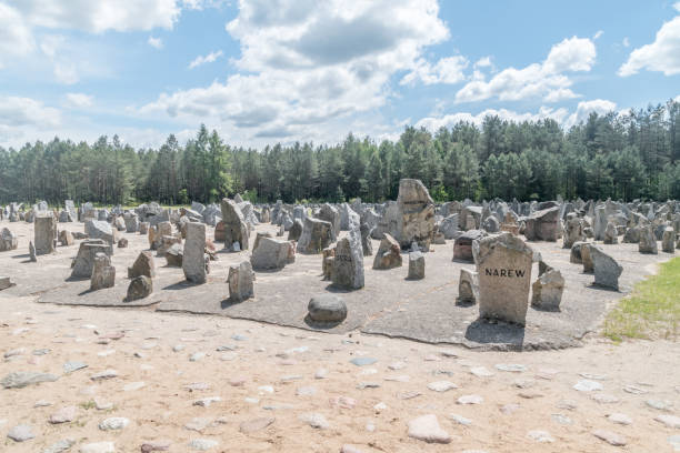 pomnik w treblince ii, z 17.000 kamieniołomów symbolizujących nagrobki. - treblinka zdjęcia i obrazy z banku zdjęć