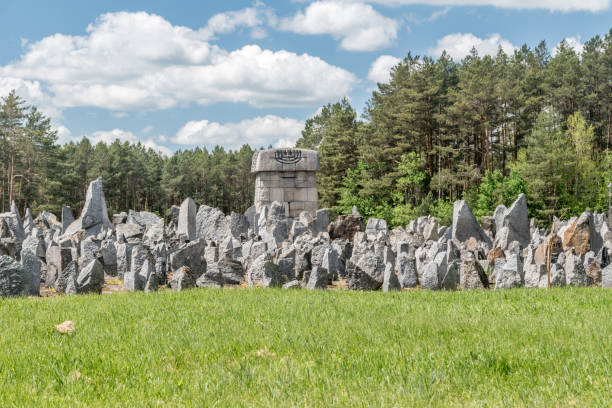 много камней, символизирующих надгробия и мемориал треблинки. - treblinka стоковые фото и изображения