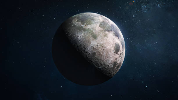 istock Full moon in outer space. Blue dark space with stars and nebula. Satellite of Earth. Elements of this image furnished by NASA. 1253695431