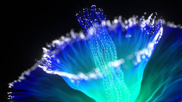 fleur lumineuse abstraite - fiber optic technology abstract green photos et images de collection