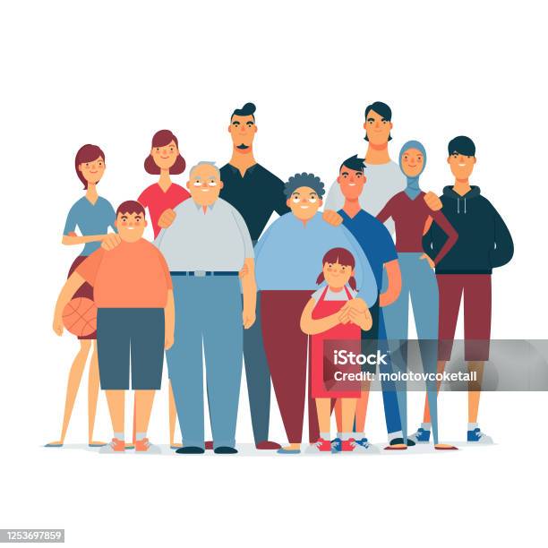 Flat Modern Asian Family Stock Illustration - Download Image Now - Family, People, Multiracial Group