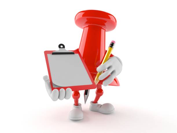 istock Thumbtack character holding clipboard and pencil 1253698700