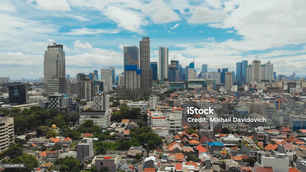 Aerial panorama of the city center with skyscrapers Jakarta. Indonesia Jakarta Stock Photo