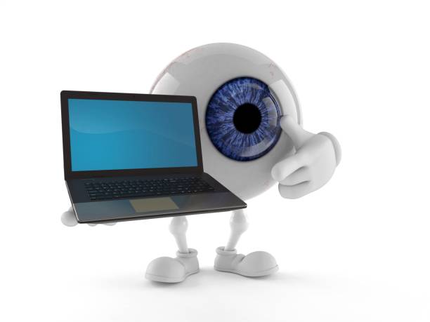 istock Eye ball character holding laptop 1253700212
