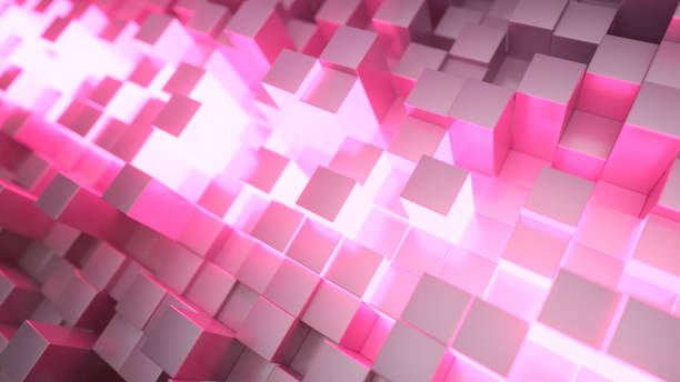 istock Abstract technology background for business presentations. Randomly moving cubes. Bright neon glow in the middle. 3d illustration 1253700396