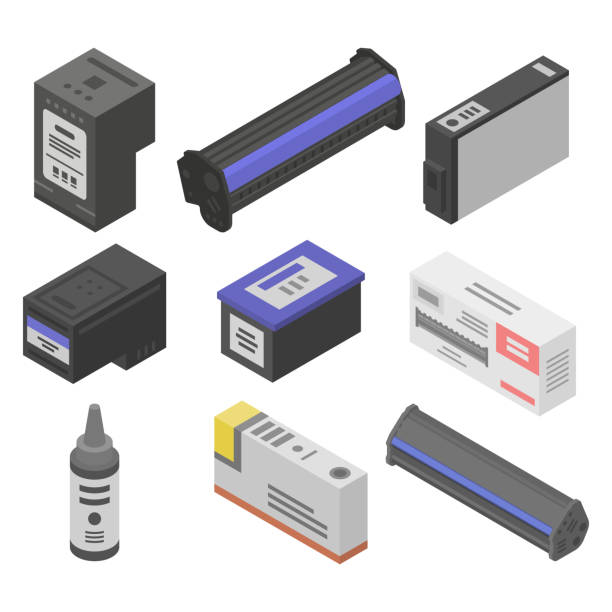 Cartridge icons set, isometric style Cartridge icons set. Isometric set of cartridge vector icons for web design isolated on white background cartridge stock illustrations