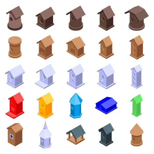 Vector illustration of Bird house icons set, isometric style