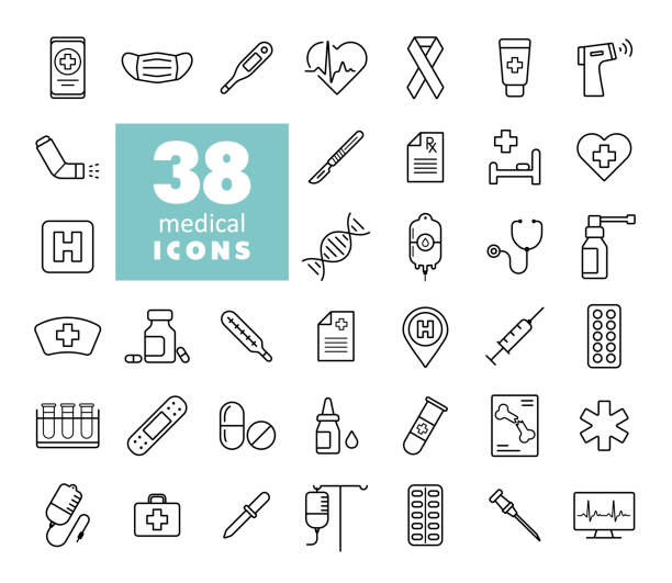 Medicine and healthcare, medical support icons set Medical vector icons set. Medicine and healthcare, medical support sign. Graph symbol for medical web site and apps design, logo, app, UI catheter stock illustrations