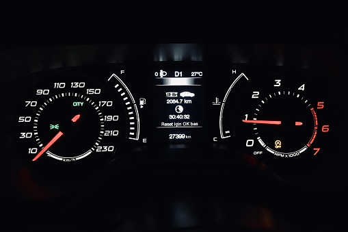Dash of a modern car in the night