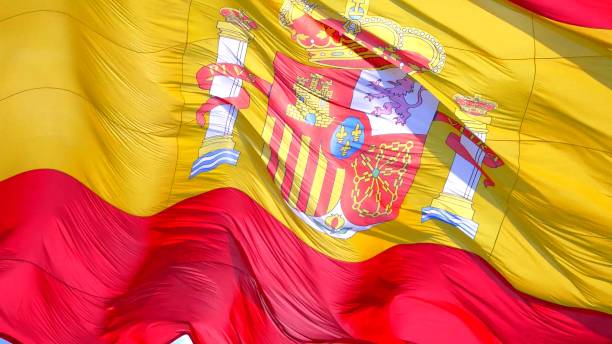 istock the flag of Spain in a big wind 1253707042