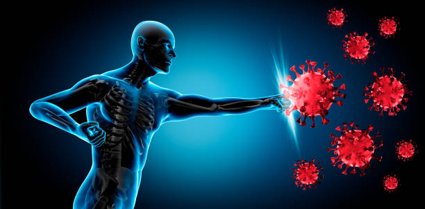 男子戰鬥科維德-19病毒 - 免疫系統 個照片及圖片檔