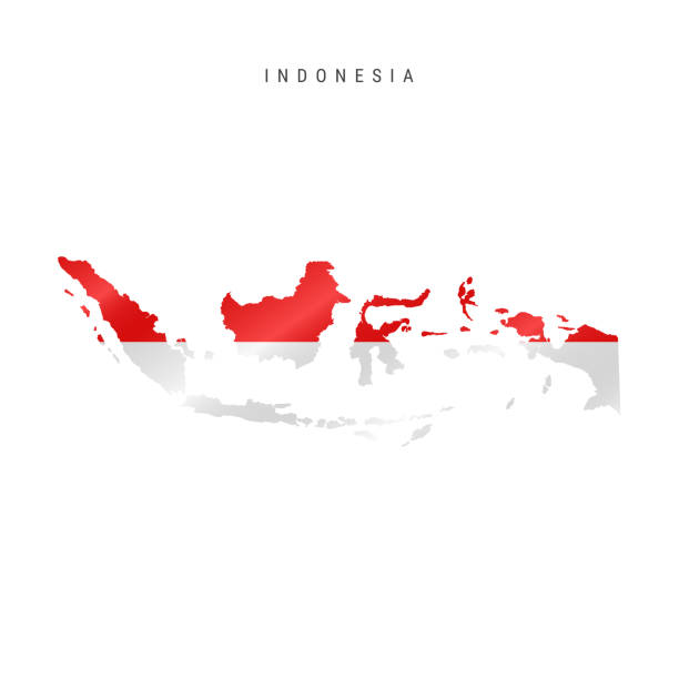 melambaikan peta bendera indonesia. ilustrasi vektor - indonesia ilustrasi stok