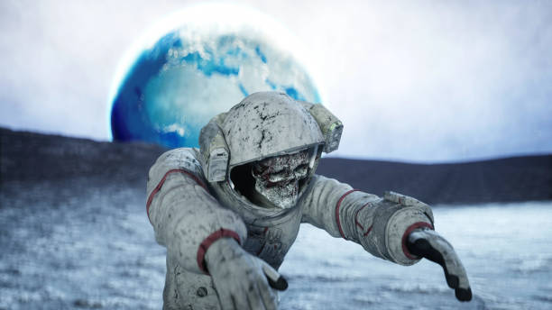 istock Dead zombie astronaut on moon. Cadaver. 3d rendering. 1253716345